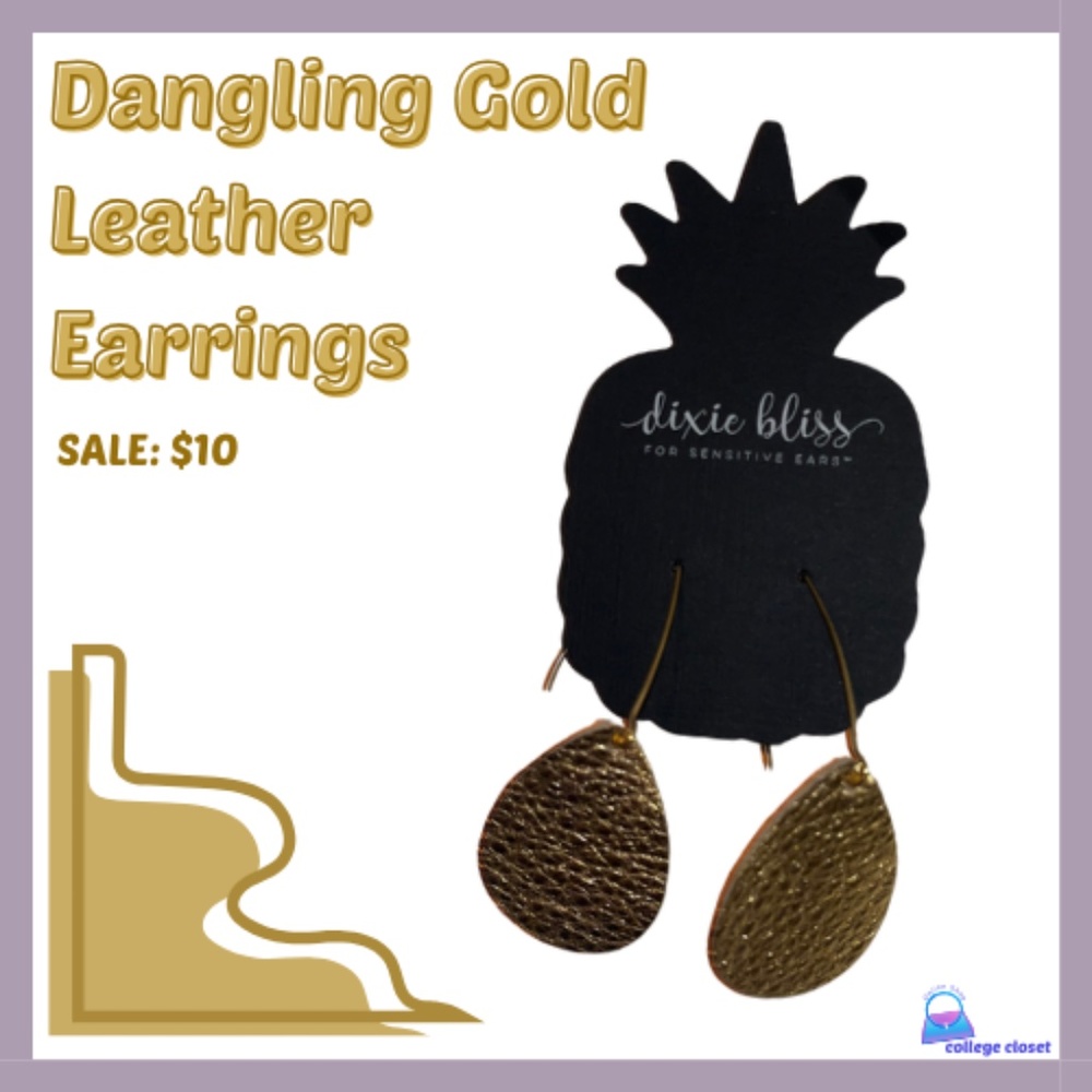 Dixie Bliss Gold Leather Dangling Earrings